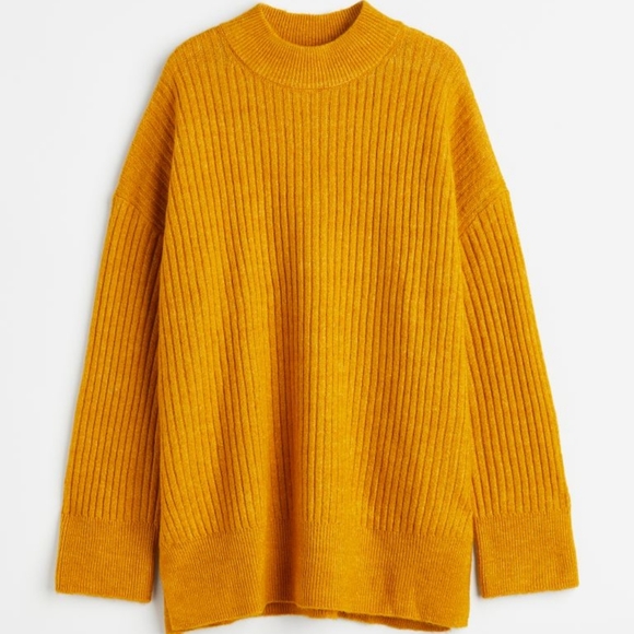 H&M Sweaters Hm Mustard Yellow Ribbed Knit Oversized Sweater Poshmark
